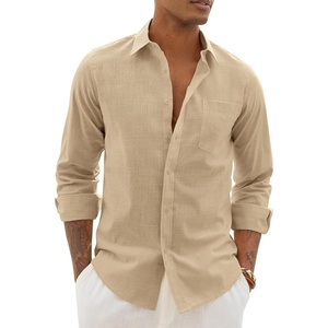 image:imageAlimens amp Gentle Mens Linen Textured Shirt Long Sleeve Summer Beach Tops  Cotton LinenRegular FitButton Down ShirtCasualWeddingPocketButton UpOld MoneyVacationRelaxedResortVintageOutdoorKhaki