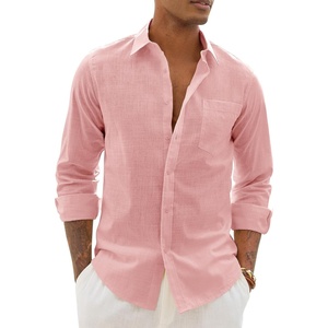 image:imageAlimens amp Gentle Mens Linen Textured Shirt Long Sleeve Summer Beach Tops  Cotton LinenRegular FitButton Down ShirtCasualWeddingPocketButton UpOld MoneyVacationRelaxedResortVintageOutdoorGrey Pink