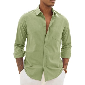 image:imageAlimens amp Gentle Mens Linen Textured Shirt Long Sleeve Summer Beach Tops  Cotton LinenRegular FitButton Down ShirtCasualWeddingPocketButton UpOld MoneyVacationRelaxedResortVintageOutdoorSage Green