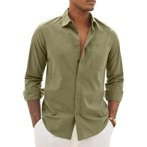 image:imageAlimens amp Gentle Mens Linen Textured Shirt Long Sleeve Summer Beach Tops  Cotton LinenRegular FitButton Down ShirtCasualWeddingPocketButton UpOld MoneyVacationRelaxedResortVintageOutdoorOlive Green