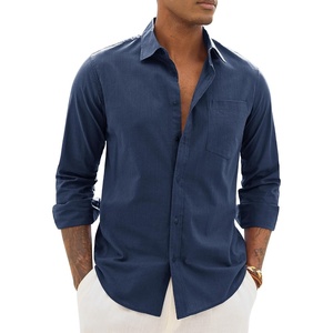 image:imageAlimens amp Gentle Mens Linen Textured Shirt Long Sleeve Summer Beach Tops  Cotton LinenRegular FitButton Down ShirtCasualWeddingPocketButton UpOld MoneyVacationRelaxedResortVintageOutdoorNavy Blue