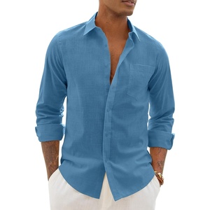 image:imageAlimens amp Gentle Mens Linen Textured Shirt Long Sleeve Summer Beach Tops  Cotton LinenRegular FitButton Down ShirtCasualWeddingPocketButton UpOld MoneyVacationRelaxedResortVintageOutdoorDusty Blue