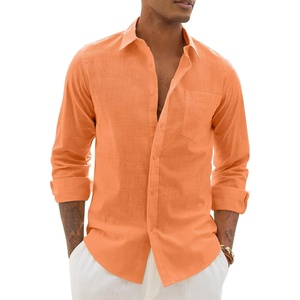 image:imageAlimens amp Gentle Mens Linen Textured Shirt Long Sleeve Summer Beach Tops  Cotton LinenRegular FitButton Down ShirtCasualWeddingPocketButton UpOld MoneyVacationRelaxedResortVintageOutdoorOrange