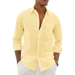 image:imageAlimens amp Gentle Mens Linen Textured Shirt Long Sleeve Summer Beach Tops  Cotton LinenRegular FitButton Down ShirtCasualWeddingPocketButton UpOld MoneyVacationRelaxedResortVintageOutdoorYellow