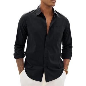 image:imageAlimens amp Gentle Mens Linen Textured Shirt Long Sleeve Summer Beach Tops  Cotton LinenRegular FitButton Down ShirtCasualWeddingPocketButton UpOld MoneyVacationRelaxedResortVintageOutdoorBlack