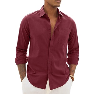 image:imageAlimens amp Gentle Mens Linen Textured Shirt Long Sleeve Summer Beach Tops  Cotton LinenRegular FitButton Down ShirtCasualWeddingPocketButton UpOld MoneyVacationRelaxedResortVintageOutdoorBurgundy