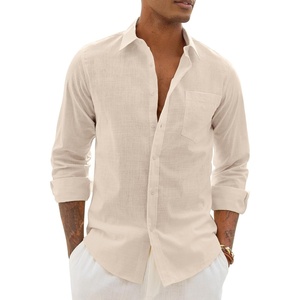 image:imageAlimens amp Gentle Mens Linen Textured Shirt Long Sleeve Summer Beach Tops  Cotton LinenRegular FitButton Down ShirtCasualWeddingPocketButton UpOld MoneyVacationRelaxedResortVintageOutdoorTan