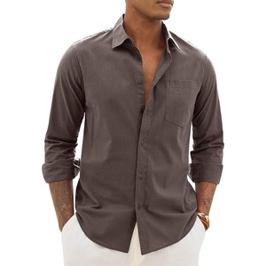 image:imageAlimens amp Gentle Mens Linen Textured Shirt Long Sleeve Summer Beach Tops  Cotton LinenRegular FitButton Down ShirtCasualWeddingPocketButton UpOld MoneyVacationRelaxedResortVintageOutdoorBrown