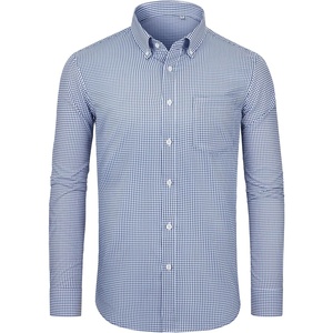 image:imageAlimens amp Gentle Mens Long Sleeve Button Down Shirts Stretch Regular Fit Dress Shirts Casual Work Gingham Shirts with PocketBlue White Plaid