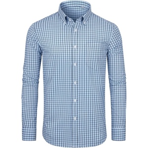 image:imageAlimens amp Gentle Mens Long Sleeve Button Down Shirts Stretch Regular Fit Dress Shirts Casual Work Gingham Shirts with PocketSky Blue Navy Plaid
