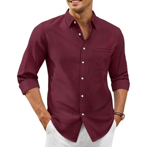 image:imageAlimens amp Gentle Mens Oxford Shirt Casual Stretch Long Sleeve Dress Shirt  Smart Casual Tops Wrinkle Resistant Solid Untucked Fit with Chest Pocket Cotton Blend Casual Formal Business OccasionsBurgundy