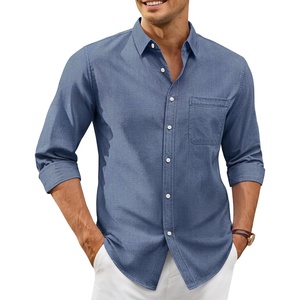 image:imageAlimens amp Gentle Mens Oxford Shirt Casual Stretch Long Sleeve Dress Shirt  Smart Casual Tops Wrinkle Resistant Solid Untucked Fit with Chest Pocket Cotton Blend Casual Formal Business OccasionsDusty Blue