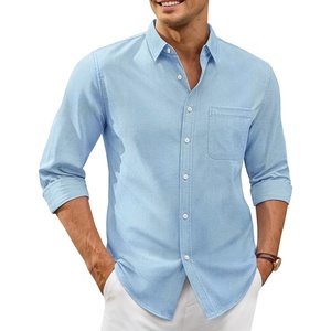 image:imageAlimens amp Gentle Mens Oxford Shirt Casual Stretch Long Sleeve Dress Shirt  Smart Casual Tops Wrinkle Resistant Solid Untucked Fit with Chest Pocket Cotton Blend Casual Formal Business OccasionsLight Blue