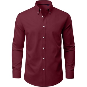 image:imageAlimens amp Gentle Mens Oxford Shirts Stretch Long Sleeve Dress Shirt for Men  Regular Fit No Pocket Work Casual Business Office Occasions Solid Tops Cotton Blend Fabric Daily Commuting OutfitsBurgundy