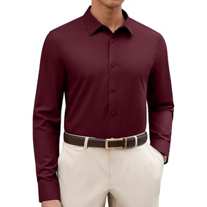 image:imageAlimens amp Gentle Mens Premium Dress Shirts  Wool Modal Performance Wrinkle Free Button Down ShirtWine Red