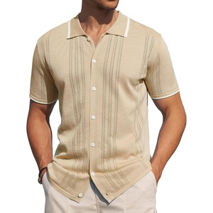 image:imageAlimens amp Gentle Mens Shirts Casual Button Down Shirts Beach Vintage Knit Short Sleeve Polo Shirt for Men06light Khaki
