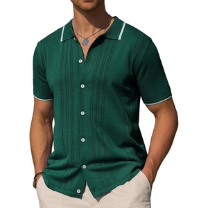 image:imageAlimens amp Gentle Mens Shirts Casual Button Down Shirts Beach Vintage Knit Short Sleeve Polo Shirt for Men12dark Green