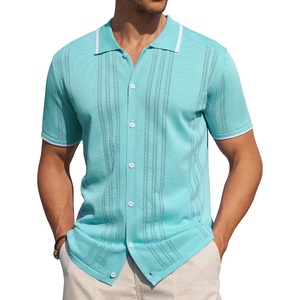 image:imageAlimens amp Gentle Mens Shirts Casual Button Down Shirts Beach Vintage Knit Short Sleeve Polo Shirt for Men13ice Green