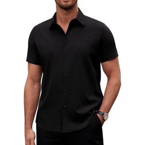 image:imageAlimens amp Gentle Mens Short Sleeve Dress Shirts Stretch Regular Fit Shirt Casual Button Down Business ShirtsBlack