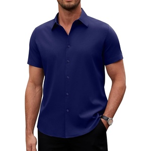 image:imageAlimens amp Gentle Mens Short Sleeve Dress Shirts Stretch Regular Fit Shirt Casual Button Down Business ShirtsNavy Blue
