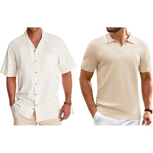 image:imageAlimens amp Gentle Mens Short Sleeve Shirts Cotton Hawaiian Shirts Contrast Collar Knit Casual Polo Shirt Summer Beach Tops