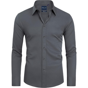 image:imageAlimens amp Gentle Slim Fit Dress Shirts for Men Long Sleeve Stretch Stain Proof Wrinkle Free Button Down Shirts Formal Shirts  Stretch Wrinkle Free Long Sleeve Fitted Formal Events Wedding Business Casual AirflowEnhanced Comfort Easy CareGrey