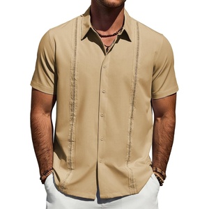 image:imageMens Cuban Guayabera Short Sleeve Button Down Shirt Casual Beach Summer  Lightweight Breathable Collared Untucked Daily Wear Cruise Dinner Resort Walk Vacation Party Wedding SolidYellow