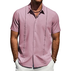 image:imageMens Cuban Guayabera Short Sleeve Button Down Shirt Casual Beach Summer  Lightweight Breathable Collared Untucked Daily Wear Cruise Dinner Resort Walk Vacation Party Wedding SolidCoral Pink