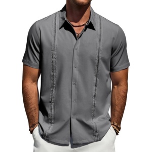 image:imageMens Cuban Guayabera Short Sleeve Button Down Shirt Casual Beach Summer  Lightweight Breathable Collared Untucked Daily Wear Cruise Dinner Resort Walk Vacation Party Wedding SolidDeep Grey