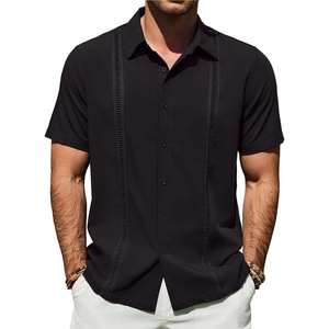 image:imageMens Cuban Guayabera Short Sleeve Button Down Shirt Casual Beach Summer  Lightweight Breathable Collared Untucked Daily Wear Cruise Dinner Resort Walk Vacation Party Wedding SolidBlack