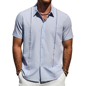 image:imageMens Cuban Guayabera Short Sleeve Button Down Shirt Casual Beach Summer  Lightweight Breathable Collared Untucked Daily Wear Cruise Dinner Resort Walk Vacation Party Wedding SolidSky Blue