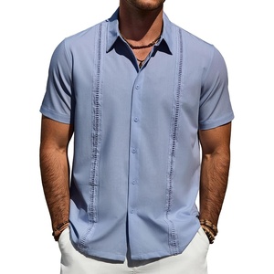 image:imageMens Cuban Guayabera Short Sleeve Button Down Shirt Casual Beach Summer  Lightweight Breathable Collared Untucked Daily Wear Cruise Dinner Resort Walk Vacation Party Wedding SolidDusty Blue