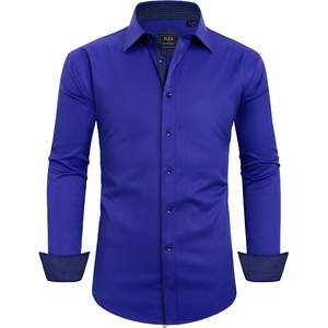 image:imageMens Dress Shirt Long Sleeve Wrinkle Free Button Down Shirt Business Casual  No Iron Contrast Color Collar Cuffs Formal Casual Versatile Graduation Office Party Regular Fit Breathable No FadingRoyal Blue