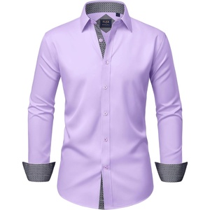 image:imageMens Dress Shirt Long Sleeve Wrinkle Free Button Down Shirt Business Casual  No Iron Contrast Color Collar Cuffs Formal Casual Versatile Graduation Office Party Regular Fit Breathable No FadingLight Purple