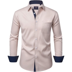 image:imageMens Dress Shirt Long Sleeve Wrinkle Free Button Down Shirt Business Casual  No Iron Contrast Color Collar Cuffs Formal Casual Versatile Graduation Office Party Regular Fit Breathable No FadingTan