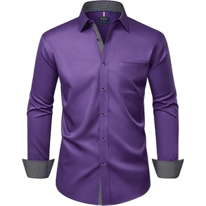 image:imageMens Dress Shirt Long Sleeve Wrinkle Free Button Down Shirt Business Casual  No Iron Contrast Color Collar Cuffs Formal Casual Versatile Graduation Office Party Regular Fit Breathable No FadingPurple