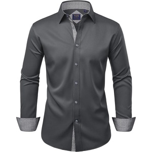 image:imageMens Dress Shirt Long Sleeve Wrinkle Free Button Down Shirt Business Casual  No Iron Contrast Color Collar Cuffs Formal Casual Versatile Graduation Office Party Regular Fit Breathable No FadingGrey Black