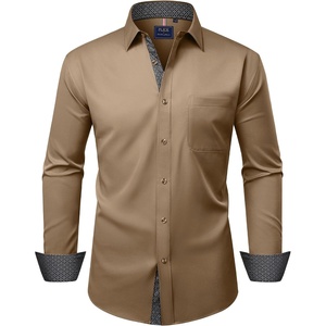 image:imageMens Dress Shirt Long Sleeve Wrinkle Free Button Down Shirt Business Casual  No Iron Contrast Color Collar Cuffs Formal Casual Versatile Graduation Office Party Regular Fit Breathable No FadingCamel