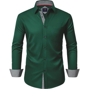 image:imageMens Dress Shirt Long Sleeve Wrinkle Free Button Down Shirt Business Casual  No Iron Contrast Color Collar Cuffs Formal Casual Versatile Graduation Office Party Regular Fit Breathable No FadingGreen