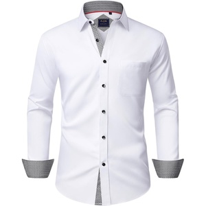 image:imageMens Dress Shirt Long Sleeve Wrinkle Free Button Down Shirt Business Casual  No Iron Contrast Color Collar Cuffs Formal Casual Versatile Graduation Office Party Regular Fit Breathable No FadingWhite
