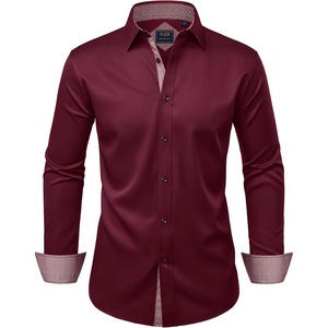 image:imageMens Dress Shirt Long Sleeve Wrinkle Free Button Down Shirt Business Casual  No Iron Contrast Color Collar Cuffs Formal Casual Versatile Graduation Office Party Regular Fit Breathable No FadingWine Red