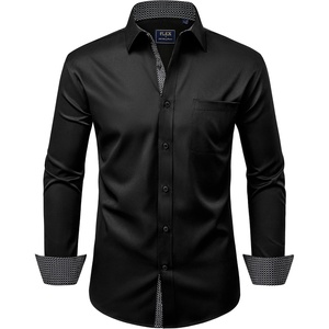 image:imageMens Dress Shirt Long Sleeve Wrinkle Free Button Down Shirt Business Casual  No Iron Contrast Color Collar Cuffs Formal Casual Versatile Graduation Office Party Regular Fit Breathable No FadingBlack