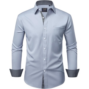 image:imageMens Dress Shirt Long Sleeve Wrinkle Free Button Down Shirt Business Casual  No Iron Contrast Color Collar Cuffs Formal Casual Versatile Graduation Office Party Regular Fit Breathable No FadingLight Blue