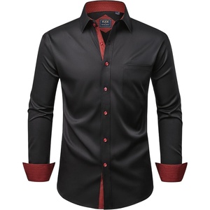 image:imageMens Dress Shirt Long Sleeve Wrinkle Free Button Down Shirt Business Casual  No Iron Contrast Color Collar Cuffs Formal Casual Versatile Graduation Office Party Regular Fit Breathable No FadingBlack Red