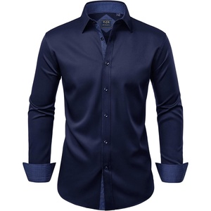 image:imageMens Dress Shirt Long Sleeve Wrinkle Free Button Down Shirt Business Casual  No Iron Contrast Color Collar Cuffs Formal Casual Versatile Graduation Office Party Regular Fit Breathable No FadingNavy