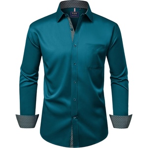 image:imageMens Dress Shirt Long Sleeve Wrinkle Free Button Down Shirt Business Casual  No Iron Contrast Color Collar Cuffs Formal Casual Versatile Graduation Office Party Regular Fit Breathable No FadingPeacock