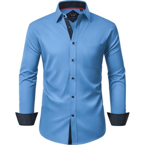 image:imageMens Dress Shirt Long Sleeve Wrinkle Free Button Down Shirt Business Casual  No Iron Contrast Color Collar Cuffs Formal Casual Versatile Graduation Office Party Regular Fit Breathable No FadingMisty Blue