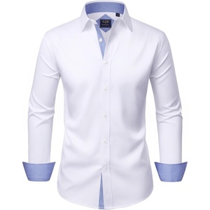 image:imageMens Dress Shirt Long Sleeve Wrinkle Free Button Down Shirt Business Casual  No Iron Contrast Color Collar Cuffs Formal Casual Versatile Graduation Office Party Regular Fit Breathable No FadingWhite Blue