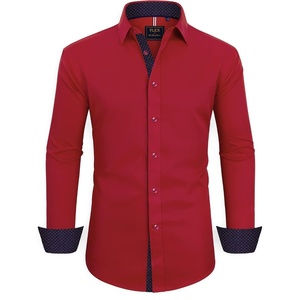 image:imageMens Dress Shirt Long Sleeve Wrinkle Free Button Down Shirt Business Casual  No Iron Contrast Color Collar Cuffs Formal Casual Versatile Graduation Office Party Regular Fit Breathable No FadingBright Red