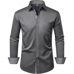 image:imageMens Dress Shirt Long Sleeve Wrinkle Free Button Down Shirt Business Casual  No Iron Contrast Color Collar Cuffs Formal Casual Versatile Graduation Office Party Regular Fit Breathable No FadingGrey